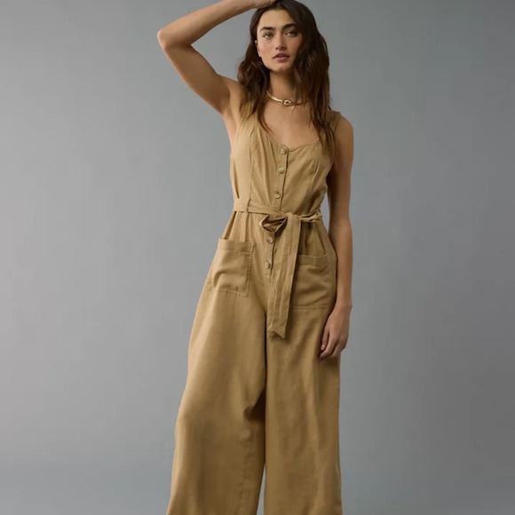 American Eagle Outfitters Tan Jumpsuit with Wide-Leg Design - Picture 2 of 2